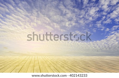 Wooden floor with sky.Process in vintage color tone.