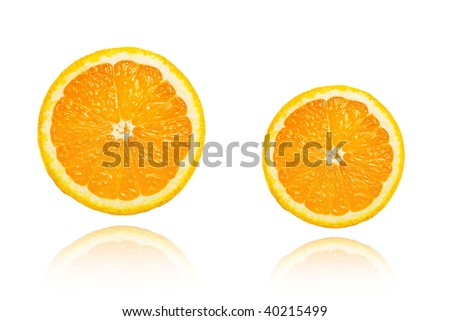 two pieces of juicy orange isolated over white
