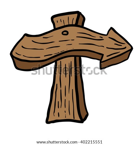wooden pointing arrow cartoon