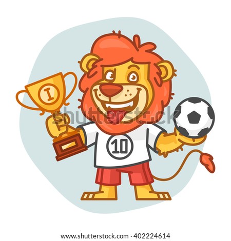 Lion Holds Soccer Ball and Cup