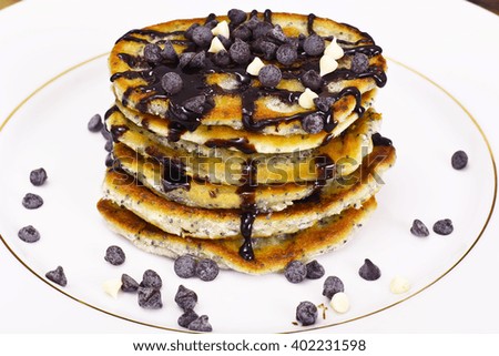 Tasty Pancakes with Chocolate Stack Studio Photo