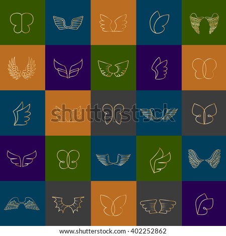 Wings Icons Set-Isolated On Mosaic Background-Vector Illustration,Graphic Design.Different Old Shape. Thin Line Icons
