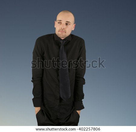 Businessman showing his right portrait isolated