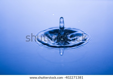 Water Drop, Close up View of Water Drop Splash on calm blue water surface