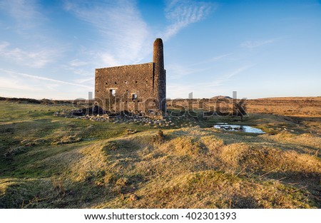 Old abandoned Cornish Engine House at Minions on Bodmin Moor in Cornwall