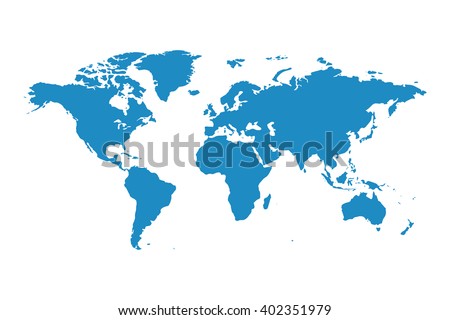 Blank blue similar world map isolated on white background. Best popular worldmap vector template for website, design, cover, annual reports, infographics. Flat earth graph world map illustration.
