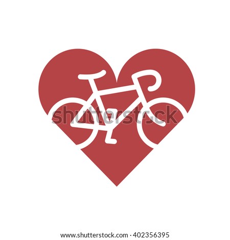 Bicycle in heart. Flat icon