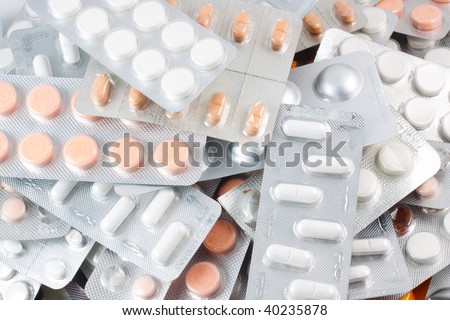 Tablets packing on white background