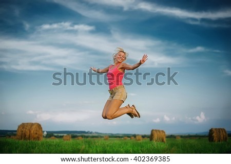 girl jumps up fun, happiness, joy, fun fun, nature, summer,