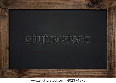 Blackboard panel empty with wooden frame.