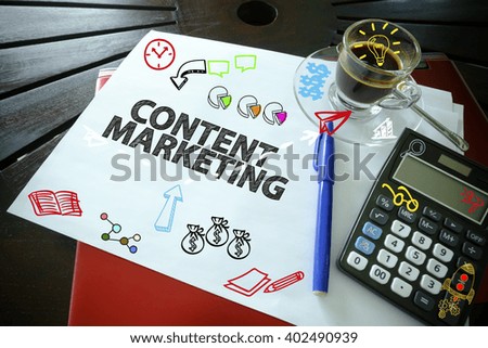 drawing icon cartoon with  CONTENT MARKETING concept on paper  in the office , business concept 