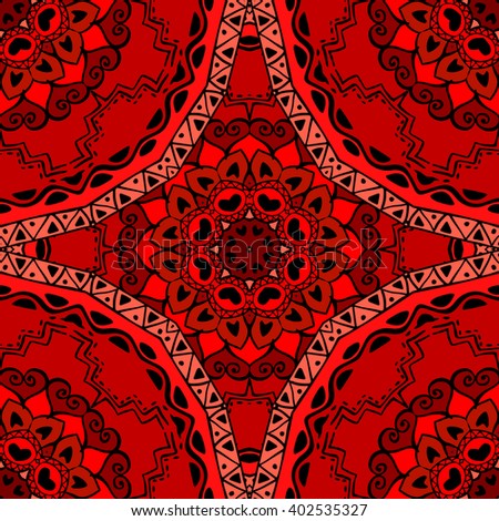 Seamless pattern with Mandalas in colors of cherry. Vector ornaments, background