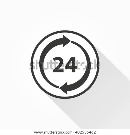 24 hour service   vector icon with long shadow. Illustration isolated on with background for graphic and web design.  