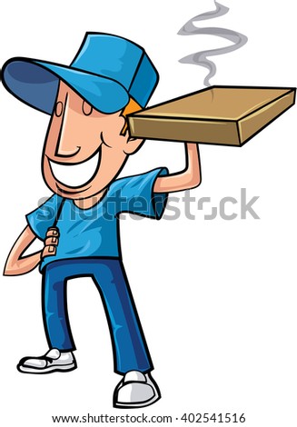 Stylised cartoon pizza delivery man. Isolated on white