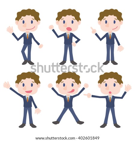 young business person character pose clip art set, vector illustration