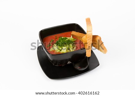 Picture of delicious tomato soup with cucumber