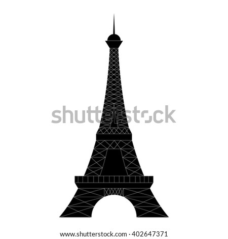 Isolated and hand drawn black Paris Eiffel tower front silhouette clip art on white background - Eps10 Vector graphics and illustration