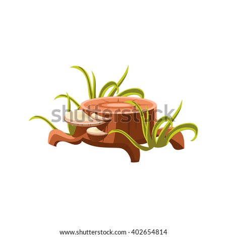 Fresh Stump With Mushrooms Flat Vector Design Isolated  Icon  On White Background
