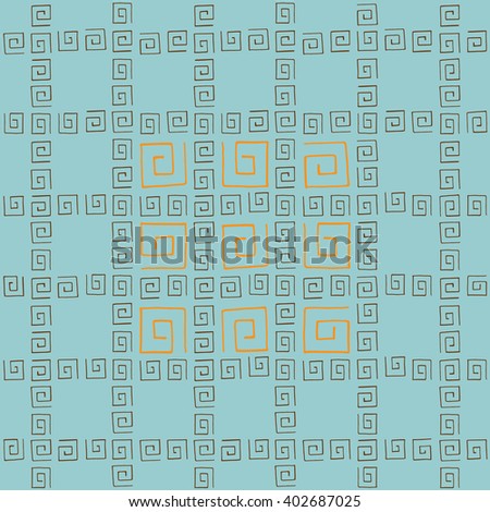 Seamless pattern brown curlicues on blue background
