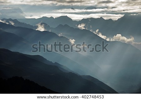 Dramatic light in high mountains, Himalaya, Nepal