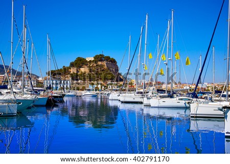Denia marina Port and Castle in Alicante at Spain Mediterranean sea Royalty-Free Stock Photo #402791170