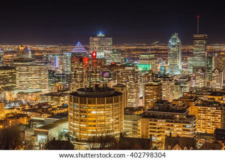 Montreal skyline at night. View from Mount-Royal. Canada. 