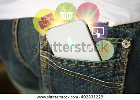 internet icon with application software icons on mobile , business concept