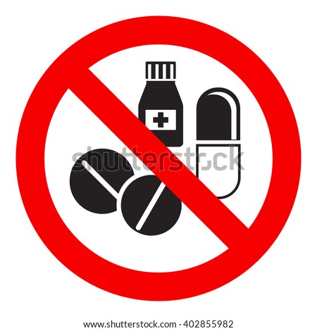 No pills sign, isolated on white background, vector illustration. Royalty-Free Stock Photo #402855982