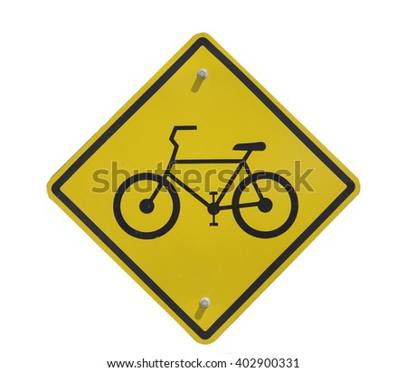 Bicycles ahead warning sign with white background