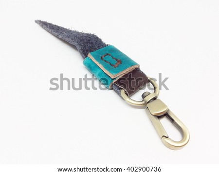 Leather keychain on a white background.