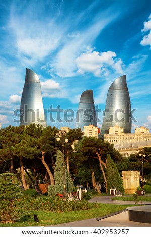 BAKU, AZERBAIJAN - July 16, 2015: panorama Baku city in the morning, Azerbaijan Royalty-Free Stock Photo #402953257