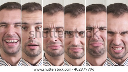 Man with different facial expressions Royalty-Free Stock Photo #402979996