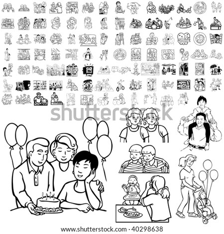 Family set of black sketch. Part 3-0. Isolated groups and layers.