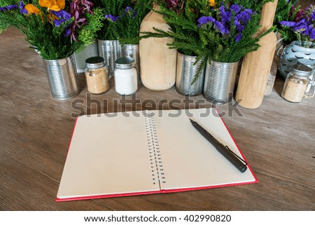 Notebook mock up for artwork or logo design presentation with objects.