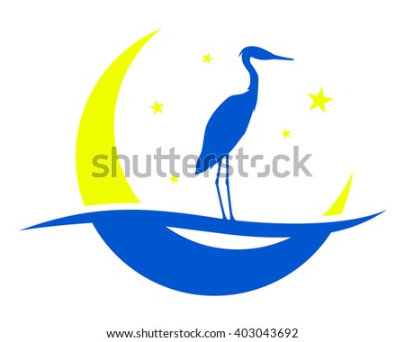 crescent moon stork heron crane egret heron bird silhouette image icon