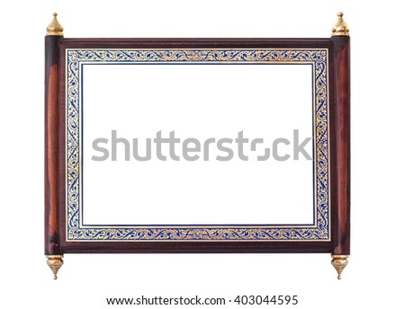 Antique wooden frame with Thai traditional pattern isolated on white background with clipping path
