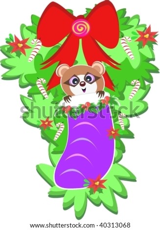 Raccoon in a Christmas Stocking Vector
