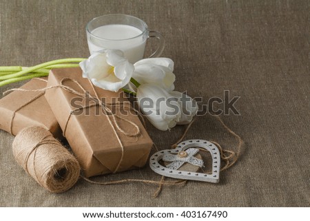 Vintage gift box brown paper wrapped with rope