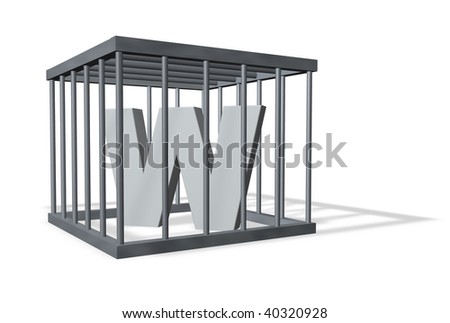 uppercase letter W in a cage on white background - 3d illustration
