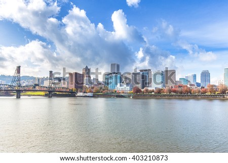 tranquil water with cityscape and skyline in portland