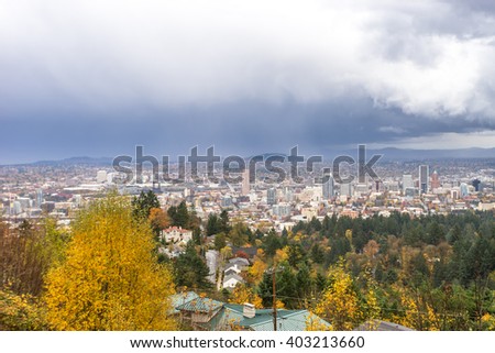 cityscape and skyline of portland on view from forest