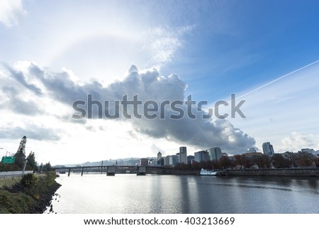water with cityscape and skyline of portland  