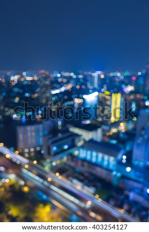 Twilight blurred bokeh city downtown lights night view