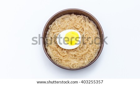 instant noodles with egg on whiteblackground
