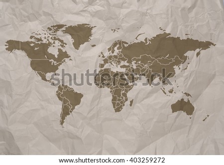 World simple map on old paper background. 