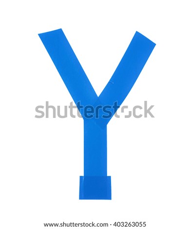 Letter Y symbol made of insulating tape pieces, isolated over the white background