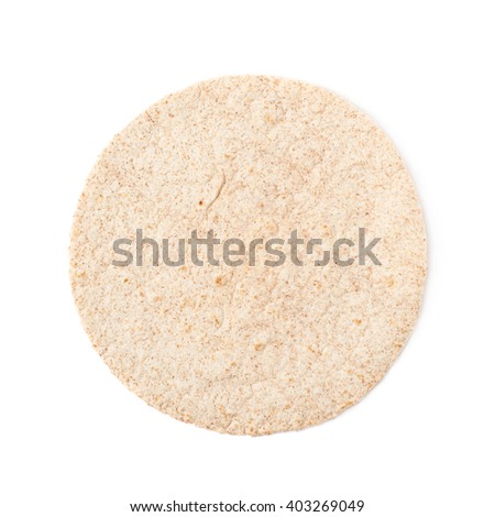 Single wheat tortilla bread isolated over the white background