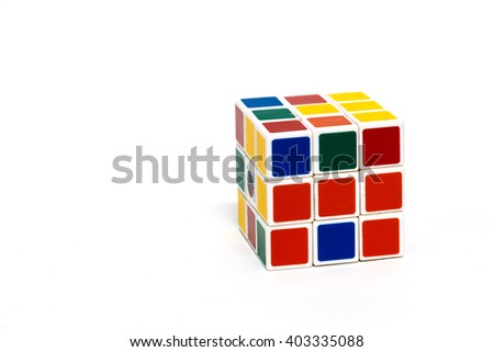 a plastic cube toy with white background.