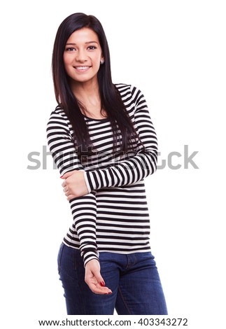 Happy young woman on a white background