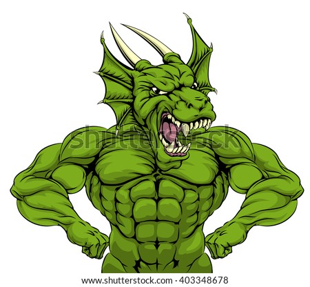 Cartoon tough mean strong green dragon sports mascot